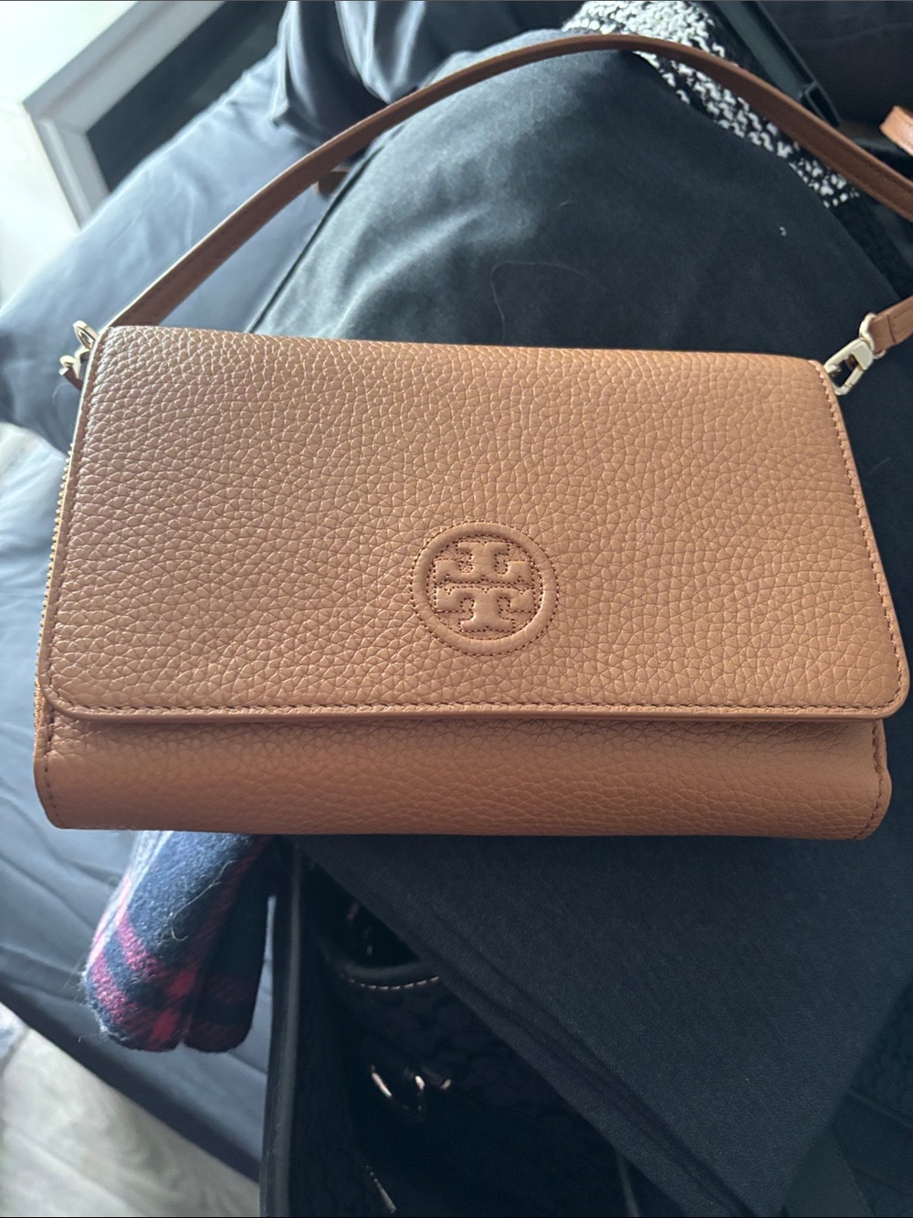 Tory Burch Bombe Flat Wallet Crossbody pebbled leather - Picture 8 of 14